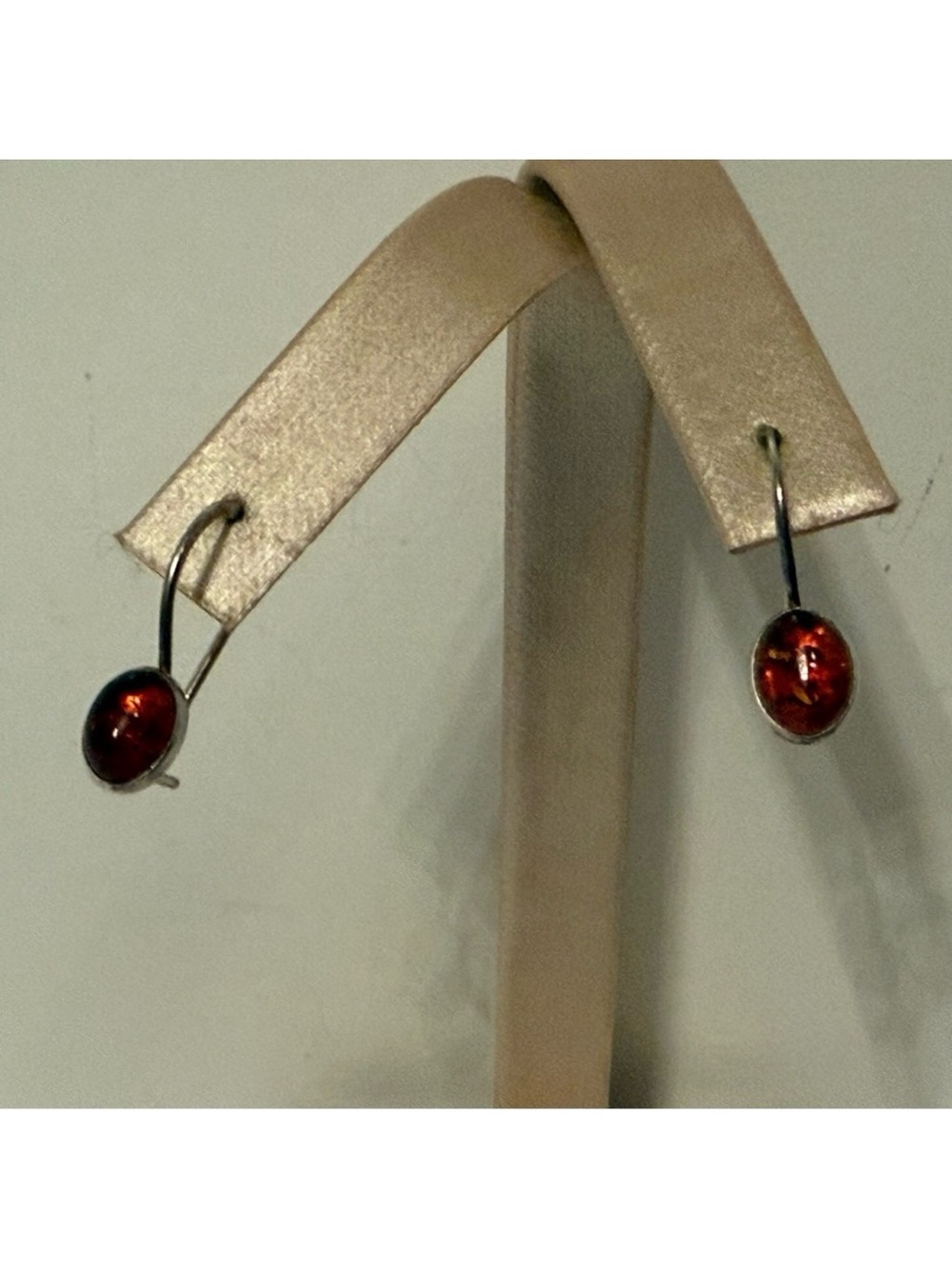 EARRINGS AMBER STERLING SILVER 925 PIERCED LOCKING WIRE DROP 1.6 g